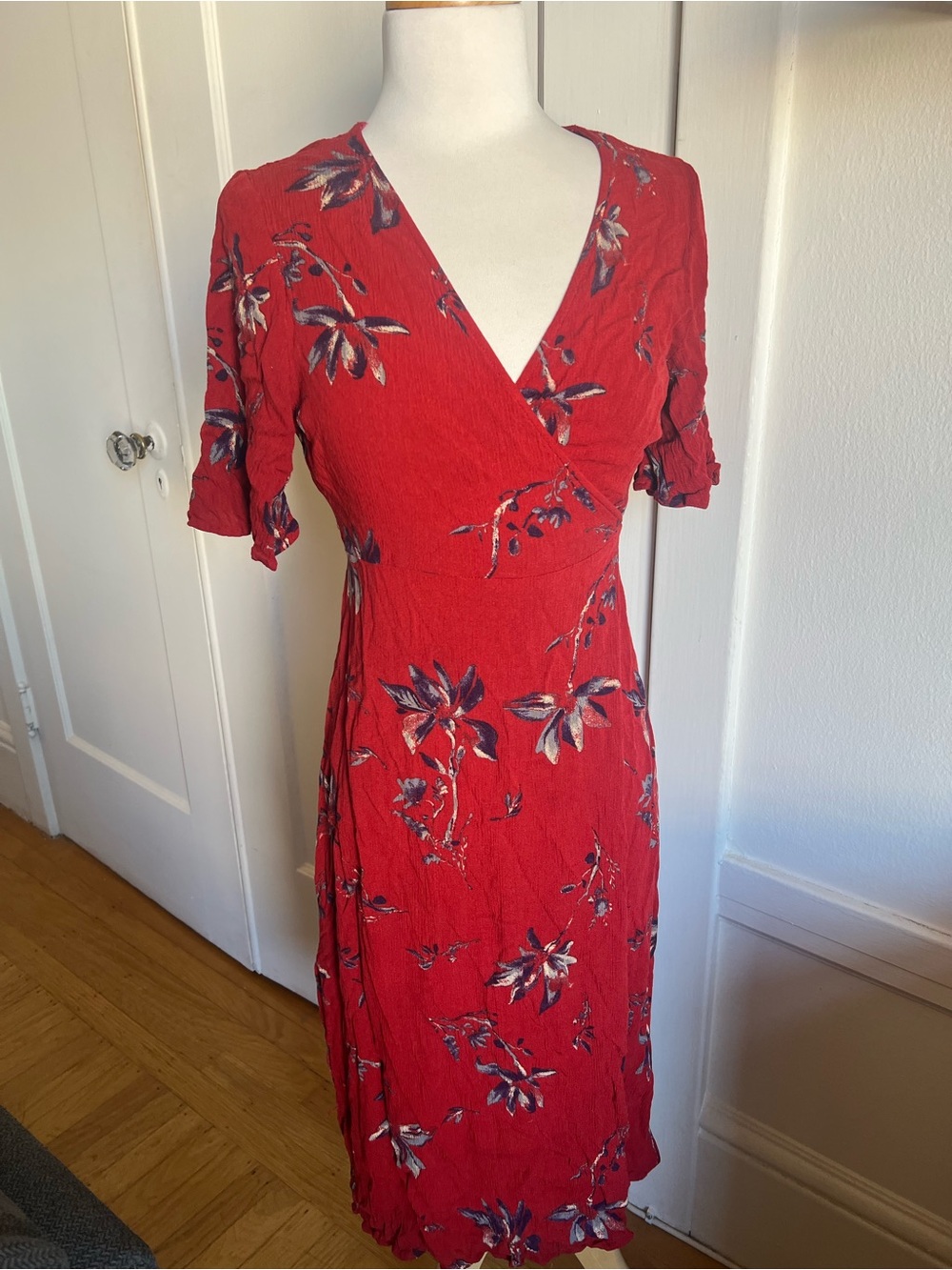Cotton Candy LA Red tiki Wrap Midi Dress with V-Neck